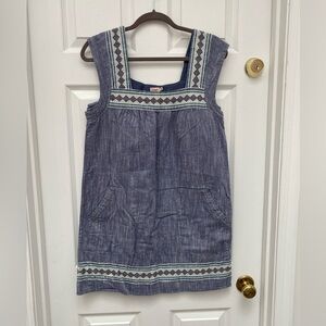 Faherty Navy and Cream Casual 100% Organic Cotton Dress w Pockets - Small